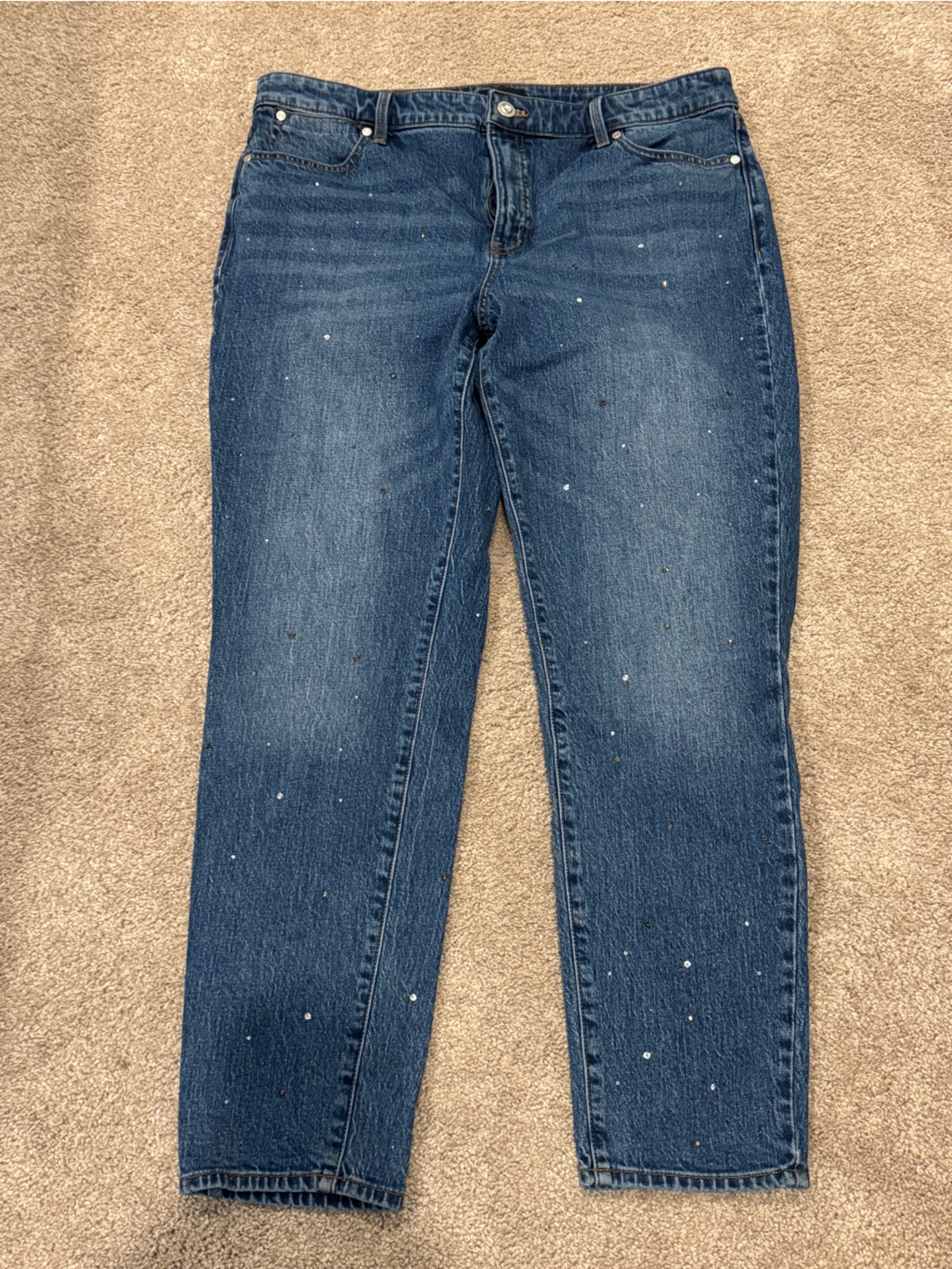 Talbots Dark Blue Straight-Leg Jeans With Paint-Splatter Accents